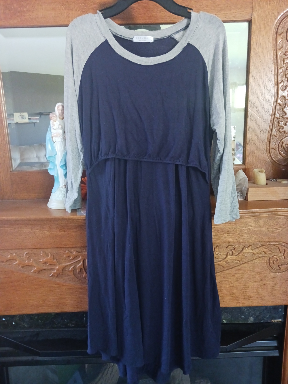 Cotton Navy and Gray Long-Sleeve Nursing & Maternity Raglan Dress